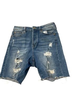 Celebrity Pink High Rise Distressed Denim Jean Bermuda Shorts - Blue